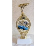 8.5" Pinewood Derby Blue Racing Flag Trophies