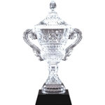 Intricate Crystal Trophy Cups on Black Crystal Base