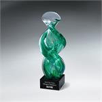 Art Glass Green Spiral on Black Glass Base Award