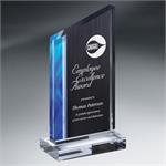 Blue Deco Slant Lucite Award on Base