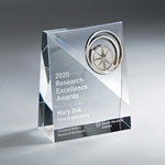 Slant-Front Crystal Award with Compass Medallion