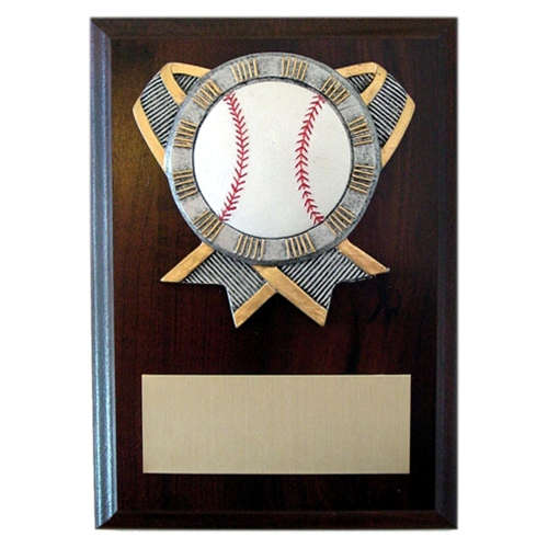 Baseball Ribbon Holder Custom Plaque Recognition Award w/ Text, Logo - Trophy Partner Custom Awards