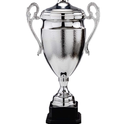 Silver Plated Italian Trophy Cup with Lid on Wood Base
