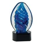 Blue Oval Swirl Glass Art Trophies