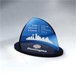 Blue Crescent Glass Award on Black Oval Glass Base