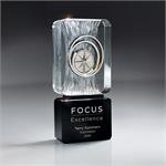 Carved Clear Crystal on Black Base with Compass Medallion