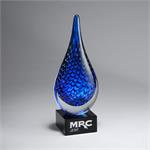 Indigo Art Glass Award  with Blue Waves and Black Laser Plate