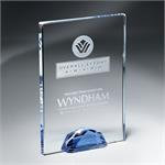 Optic Crystal Rectangle Award with Blue Gemstone Base