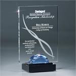 Rectangle Lucite Award with Blue Glass Gemstone on Marble