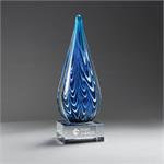 Blue with White Banner Art Glass Award on Clear Base