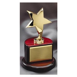 Gold Metal Star Trophies on Rosewood Base