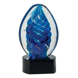 Blue Oval Swirl Glass Art Trophies