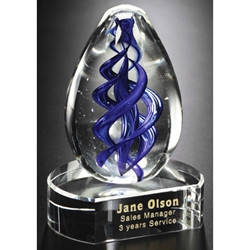 Blue Swirl on Clear Base Art Glass Awards