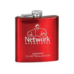 6 oz. Glossy Red Stainless Steel Lasered Flask