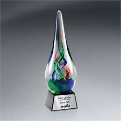 Art Glass Award On Glass Base w/ Plate
