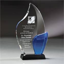 Beveled Freeform Blue And Optic Crystal Award