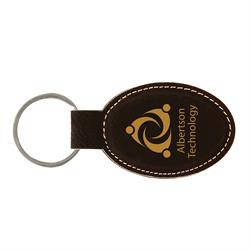 Black/Gold Leatherette Oval Keychain
