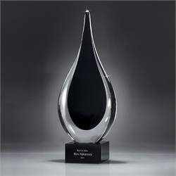 Black Tear Drop Art Glass Award On Glass Base