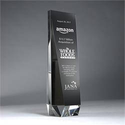 Slant-Front Black and Clear Crystal Obelisk Award Trophy