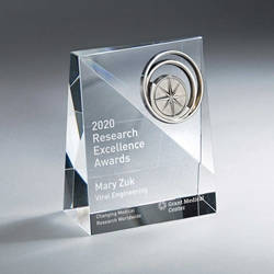 Slant-Front Crystal Award with Compass Medallion