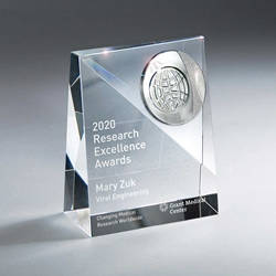 Slant-Front Crystal Award with Globe Medallion