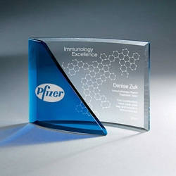 Clear and Blue Crescent Curved Glass Award