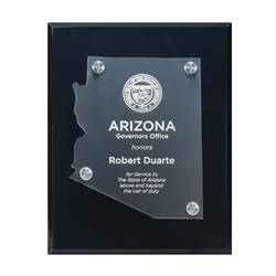 State Shaped Frosted Acrylic Cutout on Black Plaque