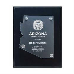 Frosted Acrylic AR State Cutout on Black Plaque