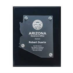 Frosted Acrylic AZ State Cutout on Black Plaque
